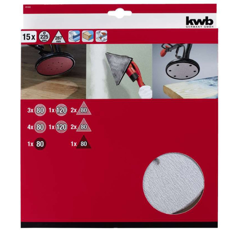Einhell Набір шліф. паперу , 15шт, 225мм, круги і трикутники, до TE-DW 225 X,KWB (491065)