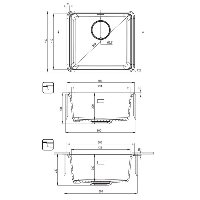 Deante Мийка кухонна Momi, граніт, квадрат, без крила, 500х440х230мм, чаша - 1, універсальна, антрацит + кухонна дошка (ZKM_T10A)