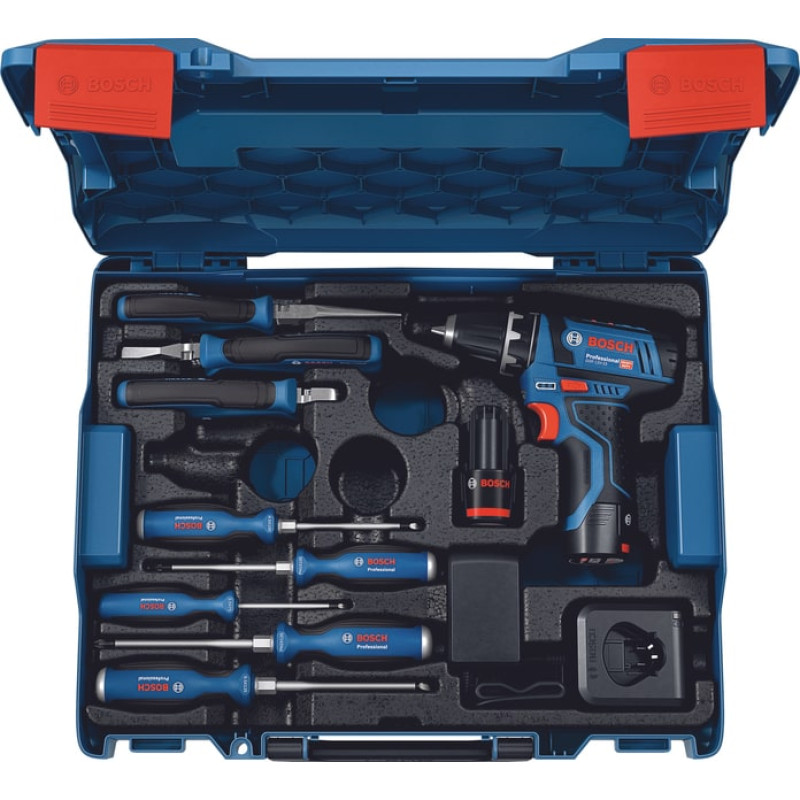 BOSCH Шурупокрут-дриль акумуляторний GSR 12V-15 2х2А·год 30Нм 400·1300об·хв 0.89кг GAL 12V-20 + набір ручного інструменту (060186810R)