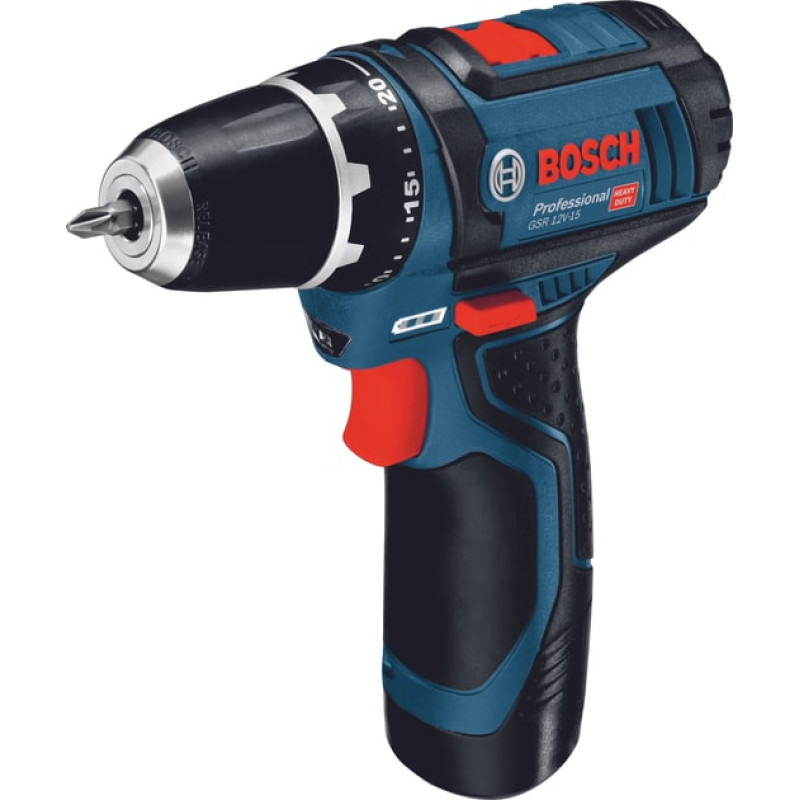 BOSCH Шурупокрут-дриль акумуляторний GSR 12V-15 2х2А·год 30Нм 400·1300об·хв 0.89кг GAL 12V-20 + набір ручного інструменту (060186810R)