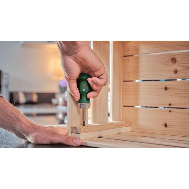 BOSCH Викрутка з тріскачкою, 6 насадок, руків'я TPR (PZ1,PZ2,PH2,SL4,TX25,HEX5), 111мм, сталь CrV (1600A032UZ)