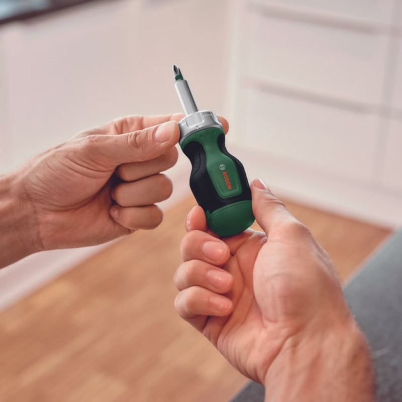 BOSCH Викрутка з тріскачкою, 6 насадок, руків'я TPR (PZ1,PZ2,PH2,SL4,TX25,HEX5), 111мм, сталь CrV (1600A032UZ)