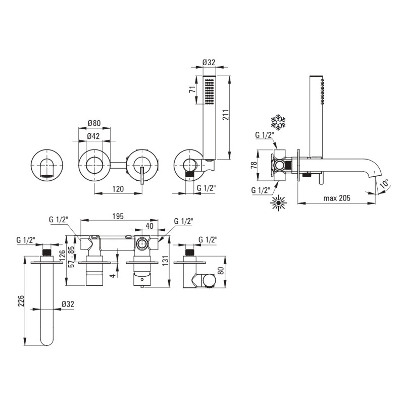 Deante Душовий набір Silia зі змішувачем для ванни, лійка, кріпл. - прихованого монтажу, матова сталь (BQS_F18P)
