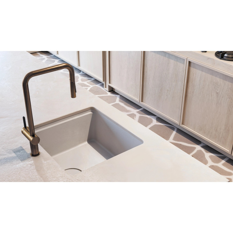 Deante Мийка кухонна Momi, граніт, квадрат, без крила, 500х440х230мм, чаша - 1, універсальна, алебастр + кухонна дошка (ZKM_A10A)