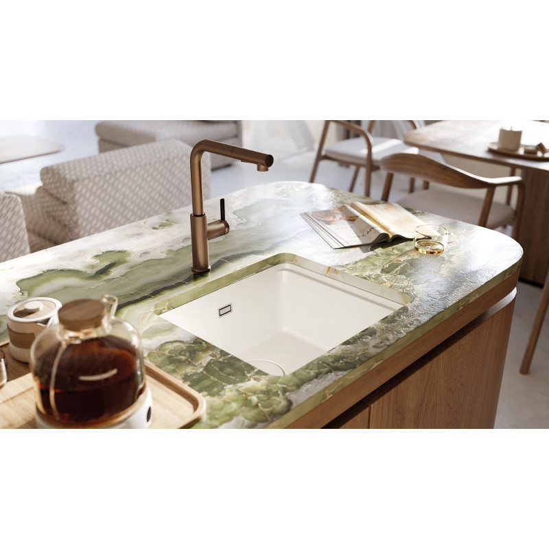 Deante Мийка кухонна Momi, граніт, квадрат, без крила, 500х440х230мм, чаша - 1, універсальна, алебастр + кухонна дошка (ZKM_A10A)