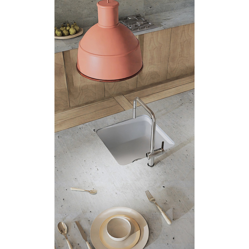 Deante Мийка кухонна Momi, граніт, квадрат, без крила, 500х440х230мм, чаша - 1, універсальна, алебастр + кухонна дошка (ZKM_A10A)