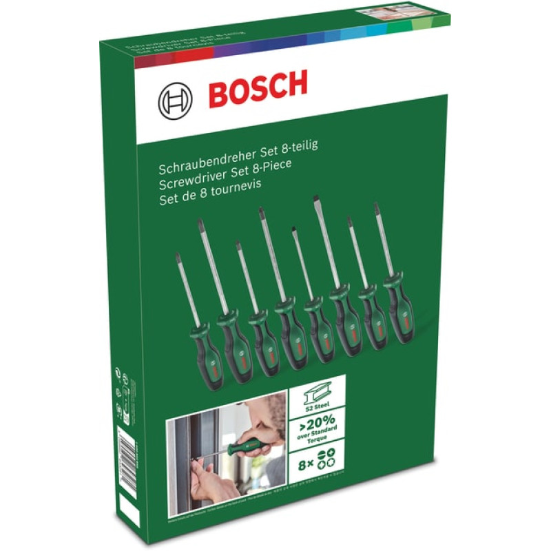 BOSCH Викрутка набір 8шт, SL 4, 6.5 мм, PH1х100 мм, PH2х125 мм, PZ1х100 мм, PZ2х125 мм, Т20х100, Т25х100 (1600A02BX8)