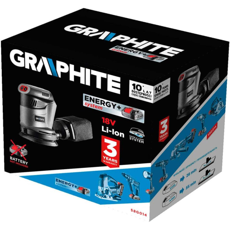 Graphite Шліфмашина ексцентрикова акумуляторна Energy + 125мм 18В 9000об·хв 1.1кг без АКБ та ЗП (58G014)
