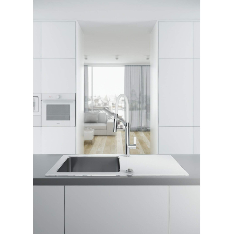 Deante Змішувач для кухні Gerbera, довж.виливу - 200мм, витяжний, 1важіль, хром-білий (BGB_W720)