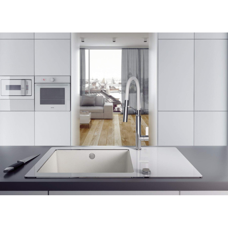 Deante Змішувач для кухні Gerbera, довж.виливу - 200мм, витяжний, 1важіль, хром-білий (BGB_W720)