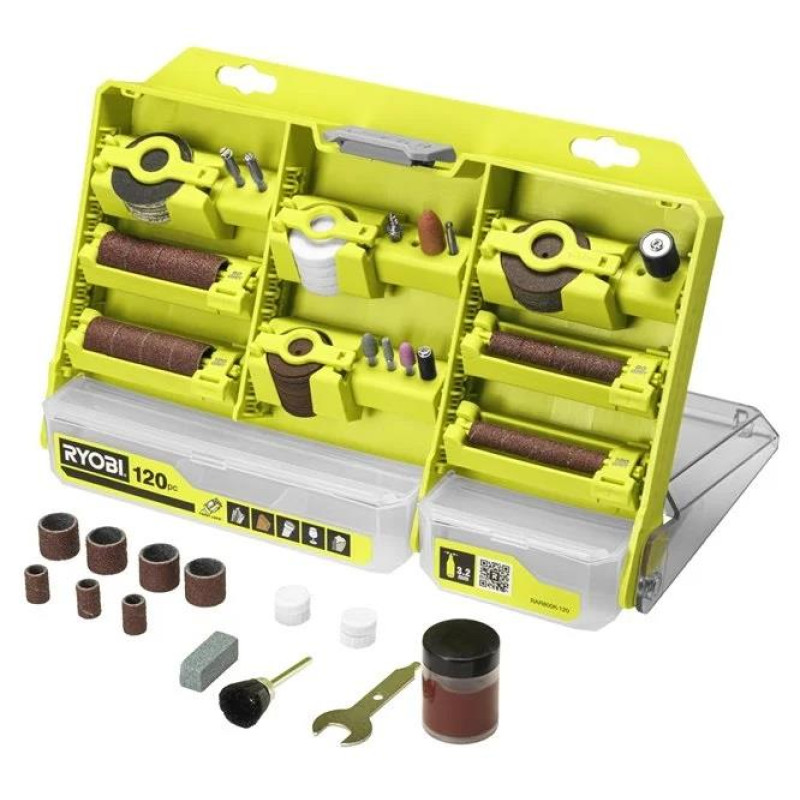 Комплект приладдя Ryobi RAR800K-120 1/8" для міні дриля гравера реноватора 120шт кейс (5132005872)