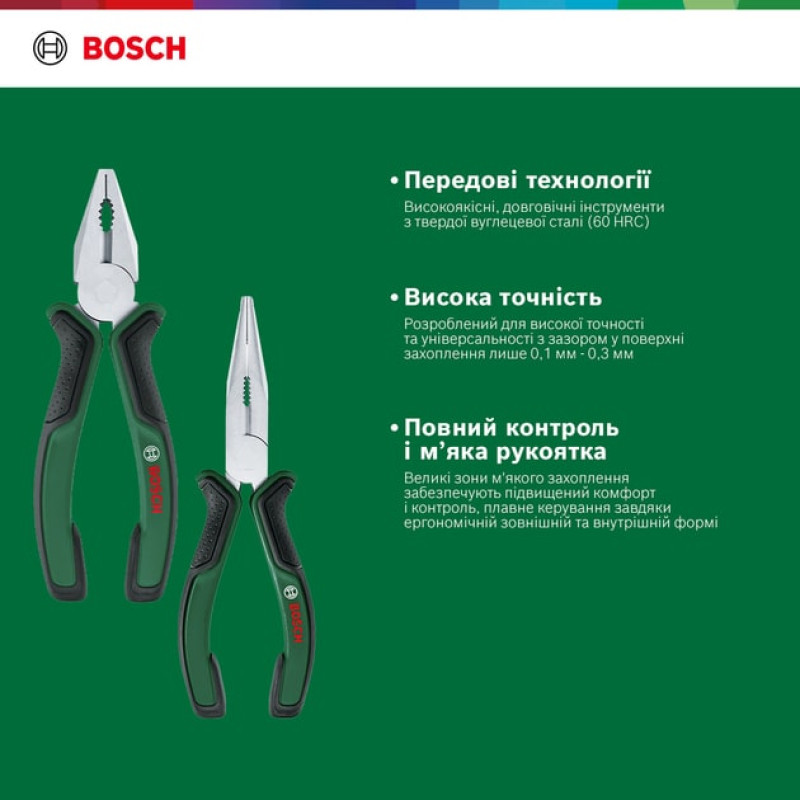 BOSCH Плоскогубці набір 2 шт, комбіновані, подовжені (1600A0275H)