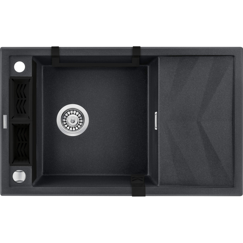 Deante Мийка кухонна Magnetic, граніт, прямокутник, з крилом, 820х500х219мм, чаша - 1, накладна, металічний графіт (ZRM_G113)