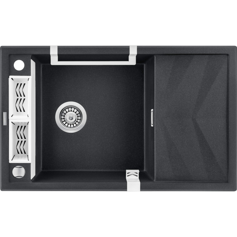 Deante Мийка кухонна Magnetic, граніт, прямокутник, з крилом, 820х500х219мм, чаша - 1, накладна, металічний графіт (ZRM_G113)