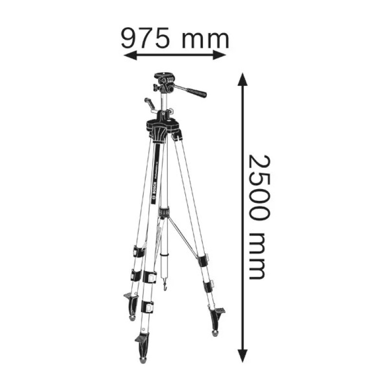 BOSCH Штатив BT250 для оптичних нівелірів, 1/4", 97.5-250см, 3.4 кг (0601096A00)