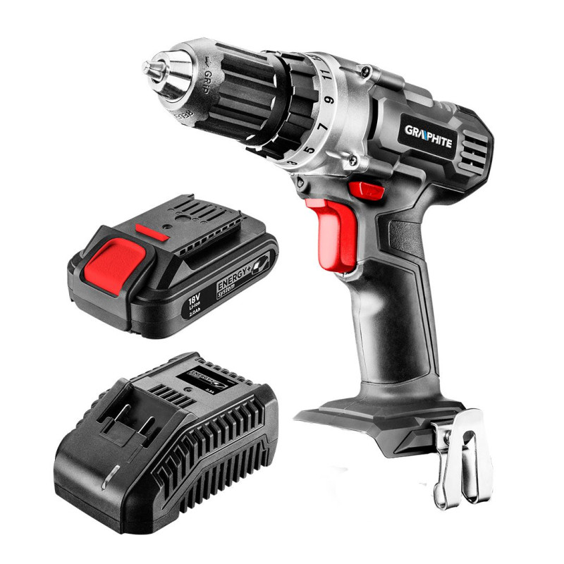 Graphite Шурупокрут-дриль акумуляторний Energy+ 18В 1х2А·год 44Нм 0-350·0-1250об·хв ЗП 1.2кг (58G000-SET1)