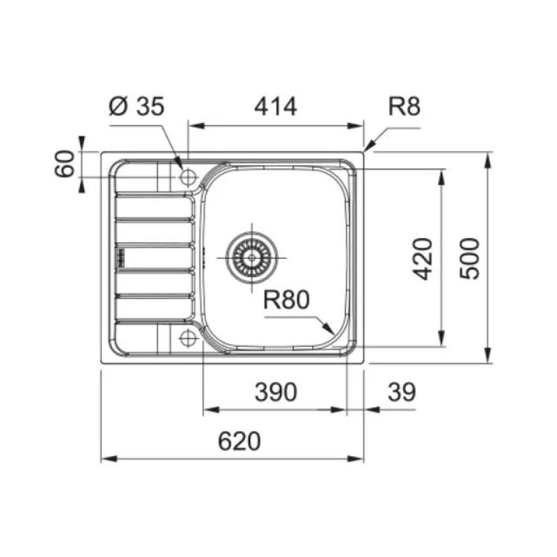 Franke Мийка кухонна Spark, нерж.сталь, прямокутник, з крилом, 620х500х160мм, чаша - 1, накладна, SKL 611-62, нерж декор (1010716714)