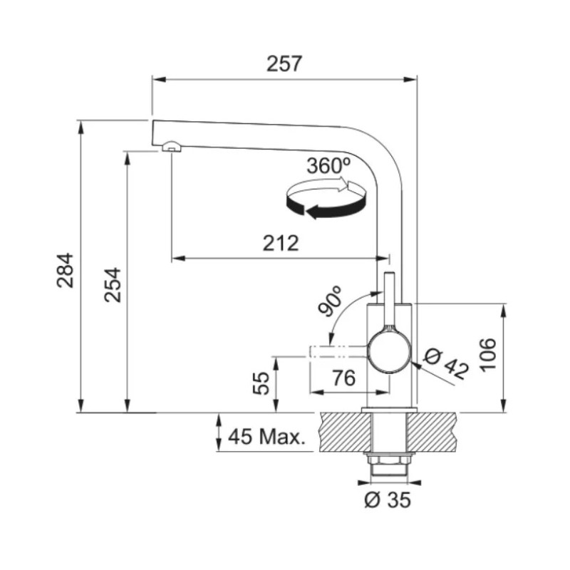 Franke Змішувач для кухні Lina L Shape, довж.виливу - 212мм, поворотний, 1важіль, сірий камінь (1150728480)