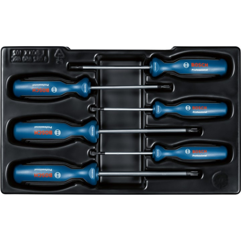 BOSCH Викрутка Torx набір 6шт, T10х75, T15х75, T20x100, T25x100, T30x125, T40x125 мм (1600A01V09)