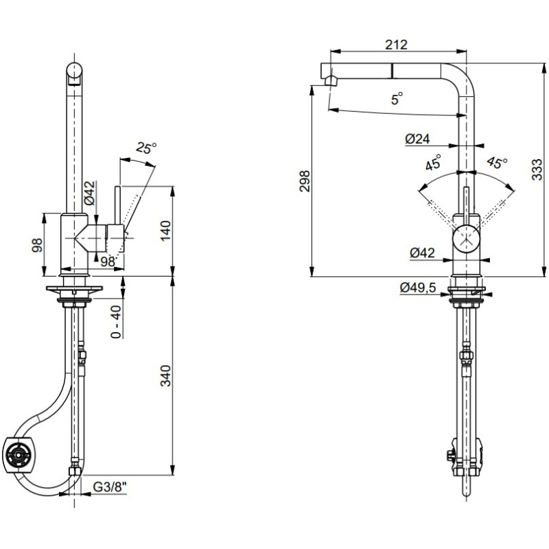 Franke Змішувач для кухні Sirius Pull Out, довж.виливу - 298 мм, поворотний, 1 важіль , хром (1150668280)