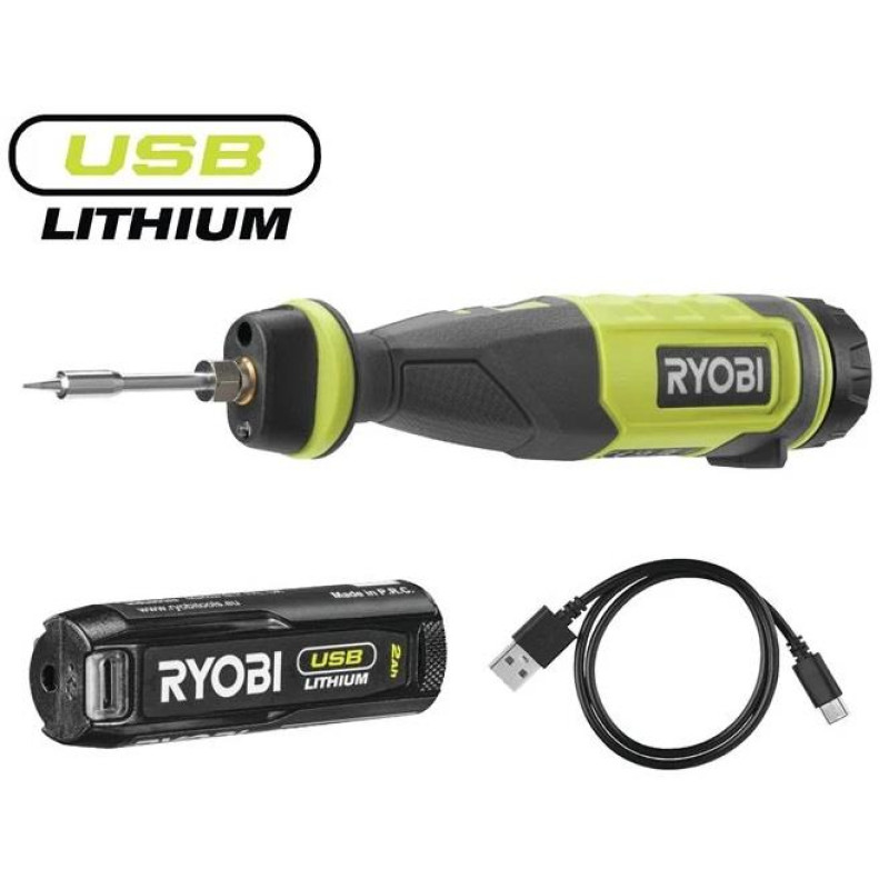 Паяльник акумуляторний Ryobi USB Lithium RSI4-120G 4В 2А·год 460°С світлодіодне підсвічування 0.1кг (5133006146)