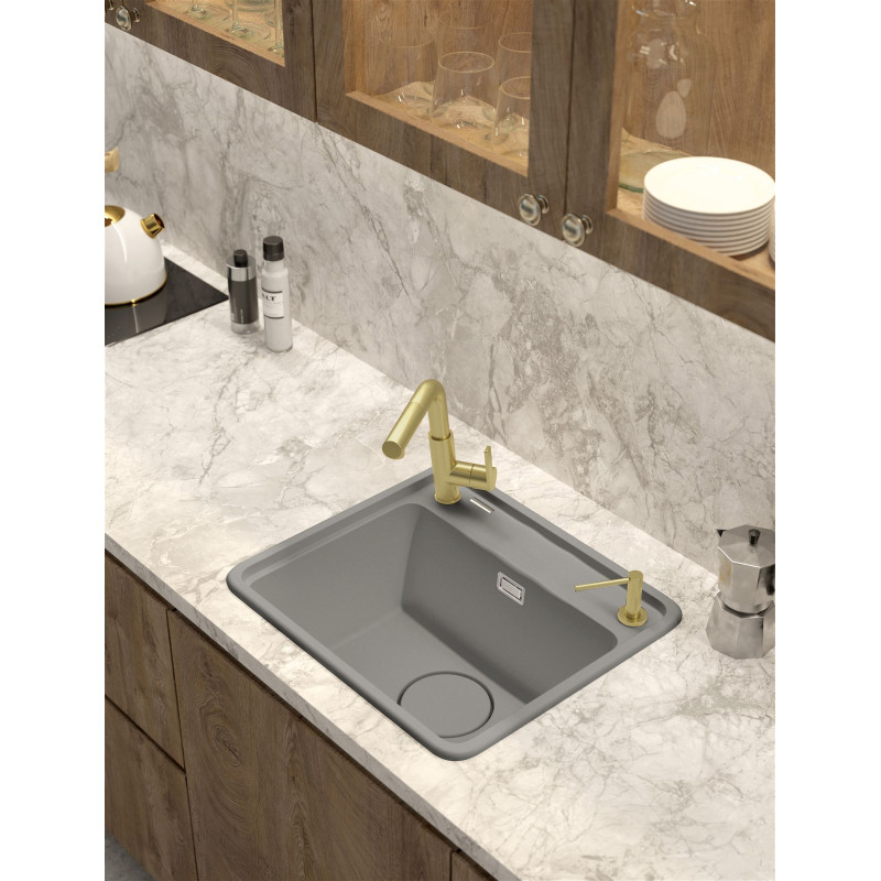 Deante Мийка кухонна Momi, граніт, квадрат, без крила, 500х440х230мм, чаша - 1, врізна, сірий + кухонна дошка (ZKM_S103)