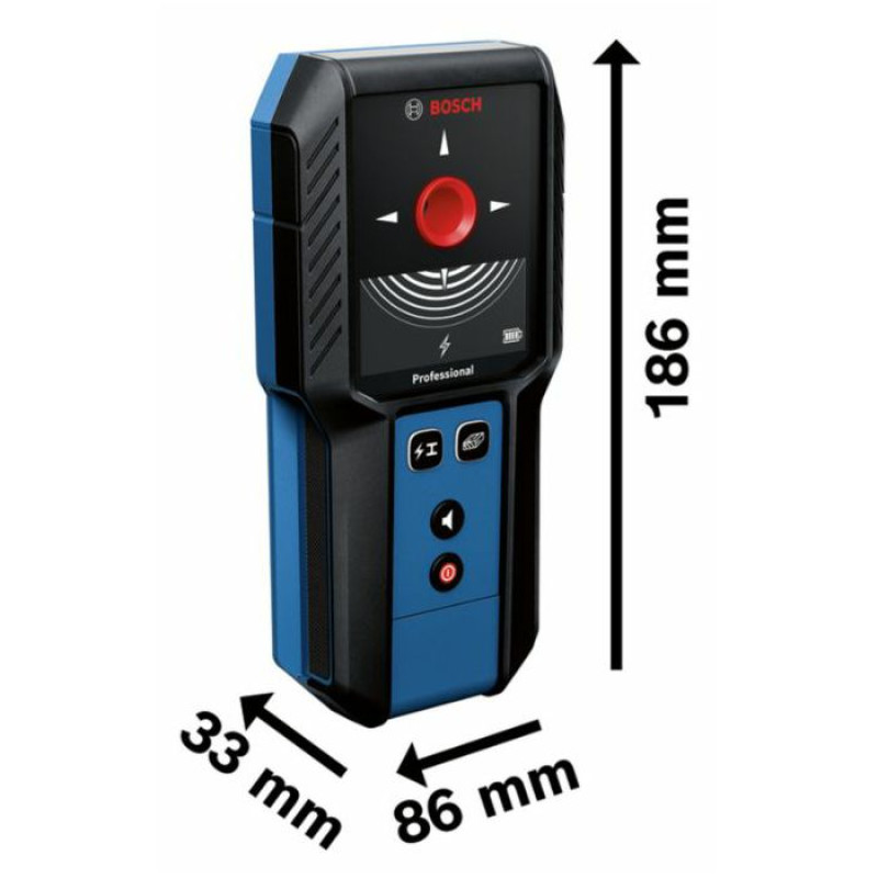 BOSCH Детектор акумуляторний GMS 120-27 Professional, до 120мм, 2ААх1.5В, IP54, чохол, 0.24кг (0601081700)