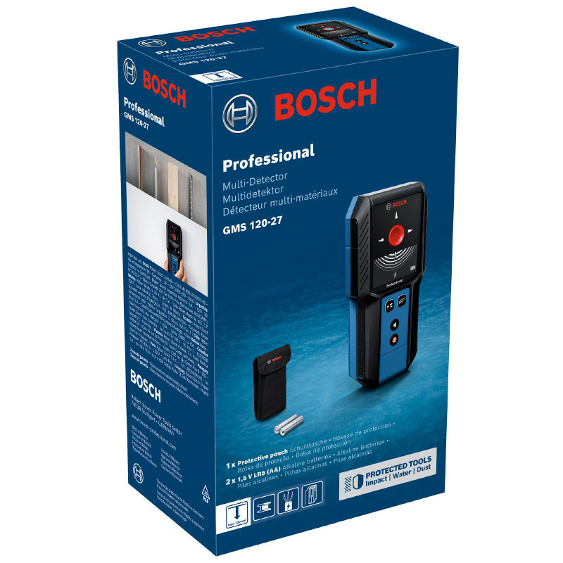 BOSCH Детектор акумуляторний GMS 120-27 Professional, до 120мм, 2ААх1.5В, IP54, чохол, 0.24кг (0601081700)