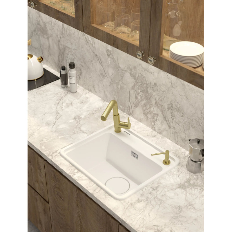 Deante Мийка кухонна Momi, граніт, квадрат, без крила, 500х440х230мм, чаша - 1, врізна, алебастр + кухонна дошка (ZKM_A103)