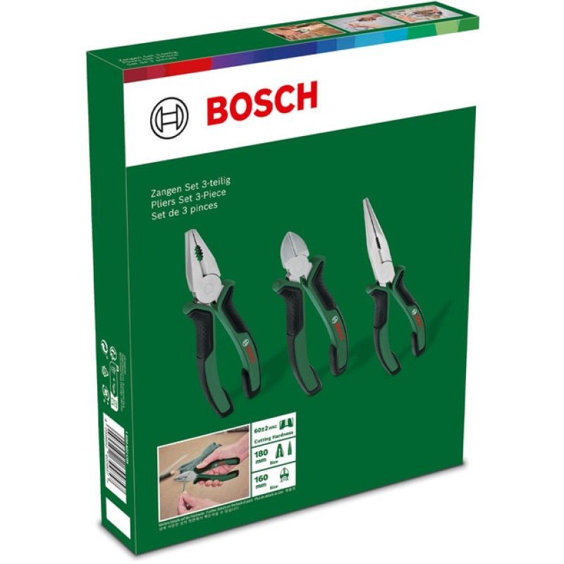 BOSCH Плоскогубці набір 3 шт, комбіновані, подовжені, бокорізи (1600A02C0S)