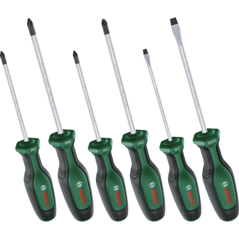 BOSCH Викрутка набір 6шт, SL 4, 6.5 мм, PH1х100 мм, PH2х125 мм, PZ1х100 мм, PZ2х125 мм (1600A02BX7)
