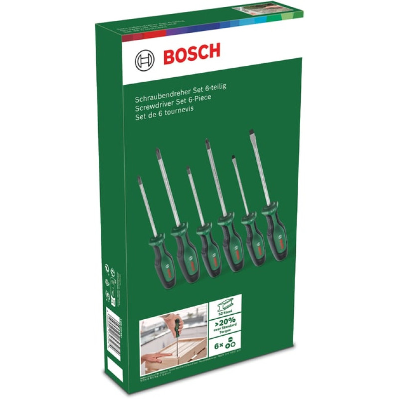 BOSCH Викрутка набір 6шт, SL 4, 6.5 мм, PH1х100 мм, PH2х125 мм, PZ1х100 мм, PZ2х125 мм (1600A02BX7)