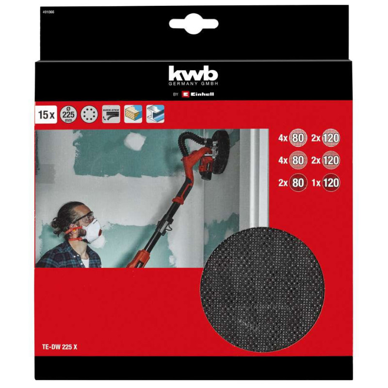 Einhell Набір шліф. паперу , 15шт, 225мм круги, до TE-DW 225 X, KWB by (491066)