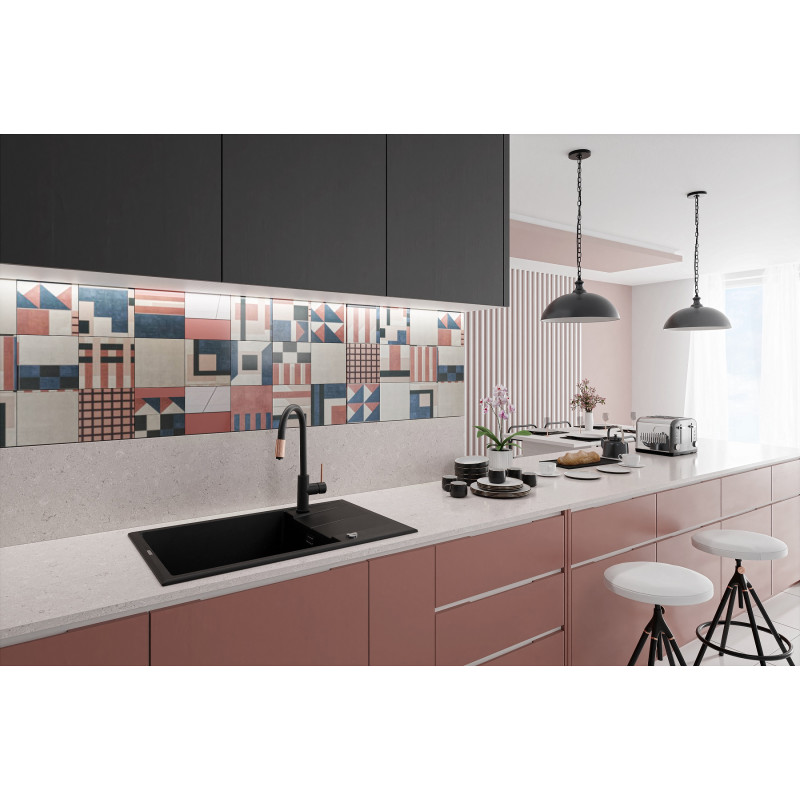 Deante Мийка кухонна Eridan, граніт, прямокут., з крилом, 780х500х210мм, чаша - 1, накладна, чорний (ZQE_N11B)