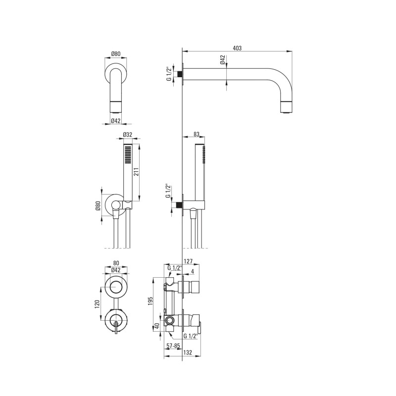 Deante Душовий набір Silia зі змішувачем, верхній душ, лійка, кріпл. - прихованого монтажу, чорний (NQS_N9XK)