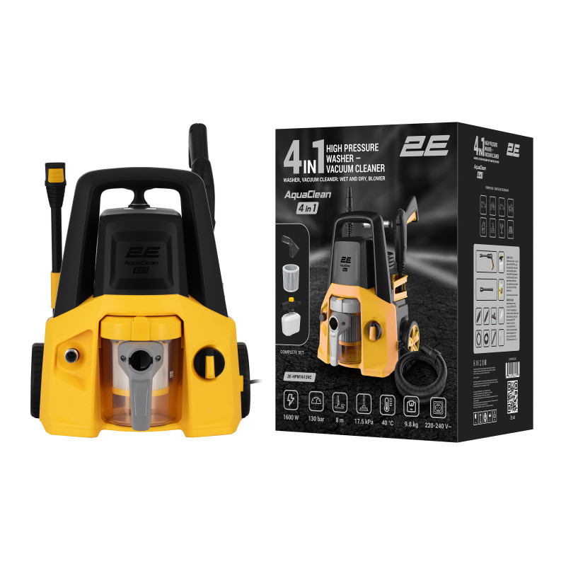 Мінімийка високого тиску 2E AquaClean 4в1 1600Вт 130бар 480л/год шланг 8м 11кг (2E-HPW1613VC)
