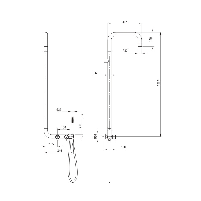 Deante Душова система Silia зі змішувачем для душу, душ - верхній душ, лійка, кріпл. - на стійці, матова сталь (NQS_F4XM)