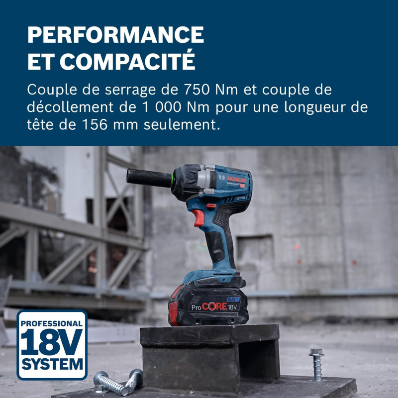 BOSCH Гайковерт ударний GDS 18V-750C 18В до 3000об·хв 270/380/750Нм квадрат 1/2" 1.7кг без АКБ та ЗП (06019L9000)