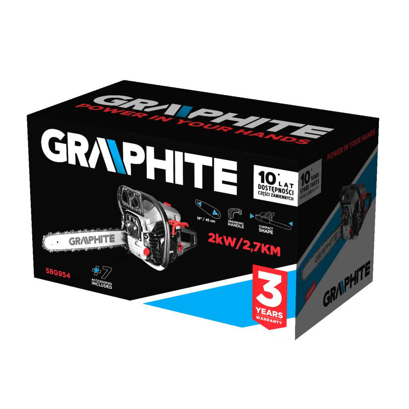 Graphite Пила ланцюгова бензинова 40/45см 2кВт/2.7л.с. 52см3 5.53кг (58G954)