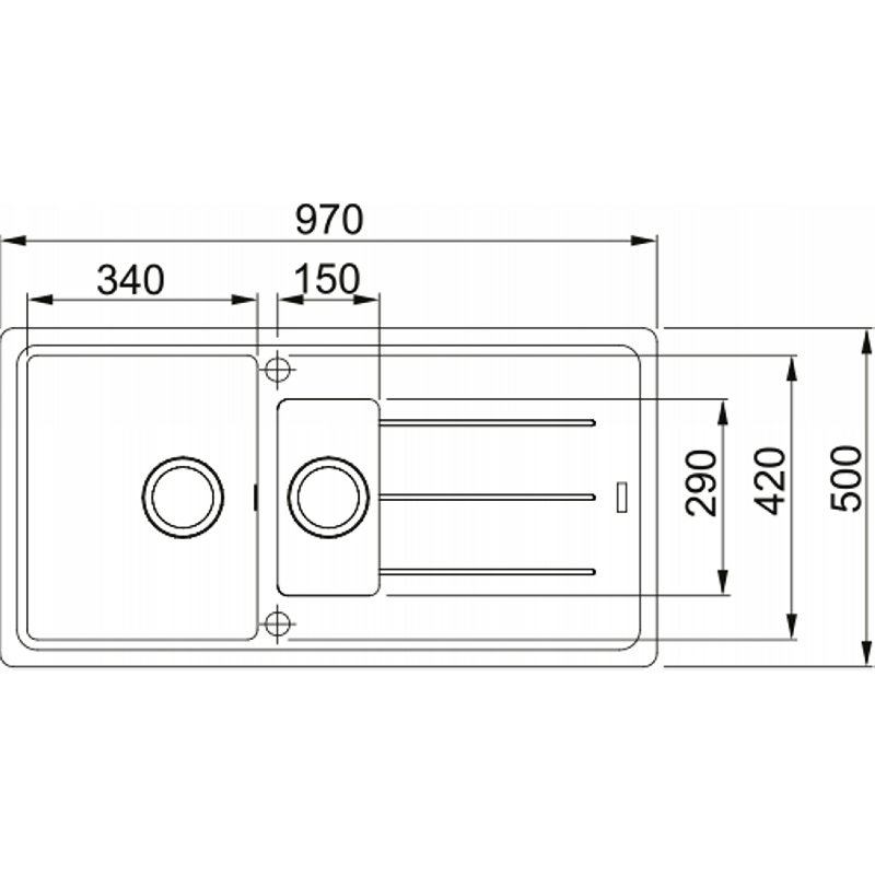 Franke Мийка кухонна Basis фраграніт, прямокут., з крилом, 970х500х200мм, чаша - 2, врізна, онікс (1140720002)