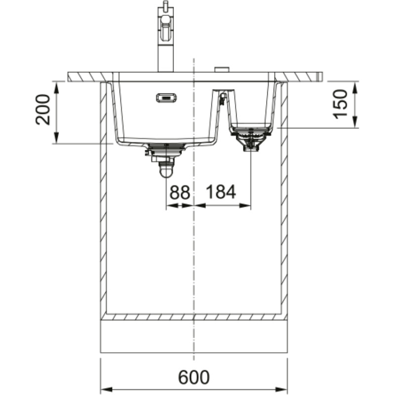 Franke Мийка кухонна Maris, фраграніт, прямокутник, без крила, 553х433х200мм, чаша - 1.5, під стільницю, MRG 160, онікс (1250701782)