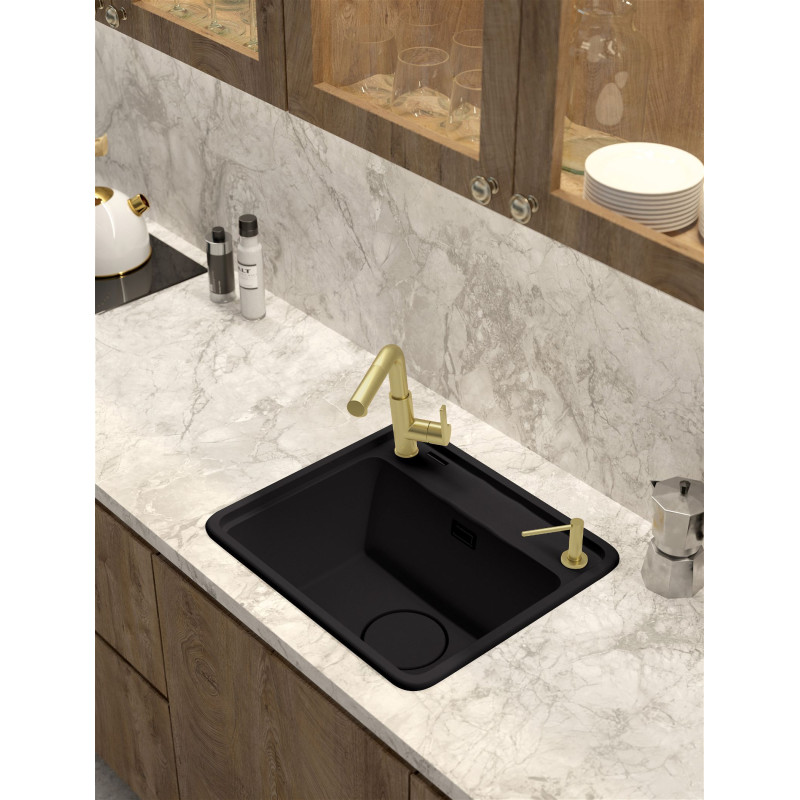 Deante Мийка кухонна Momi, граніт, квадрат, без крила, 500х440х230мм, чаша - 1, врізна, металічний графіт + кухонна дошка (ZKM_G103)