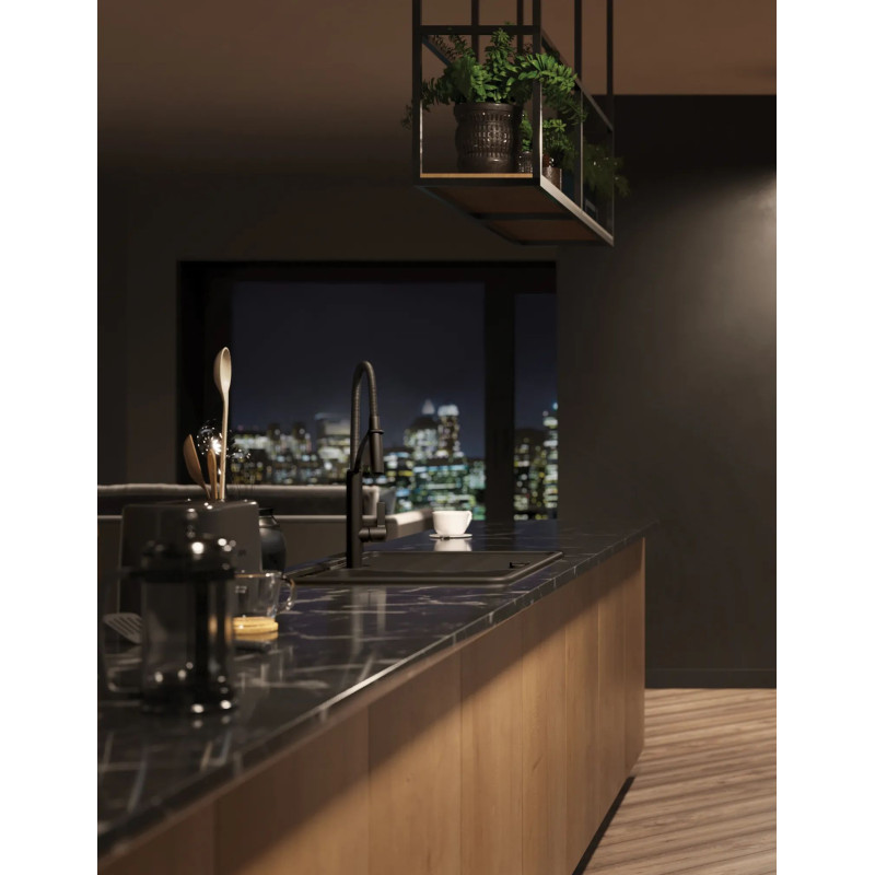 Deante Мийка кухонна Momi, граніт, прямокут., з крилом, 780х500х230мм, чаша - 1, врізна, чорний матовий + кухонна дошка (ZKM_N113)