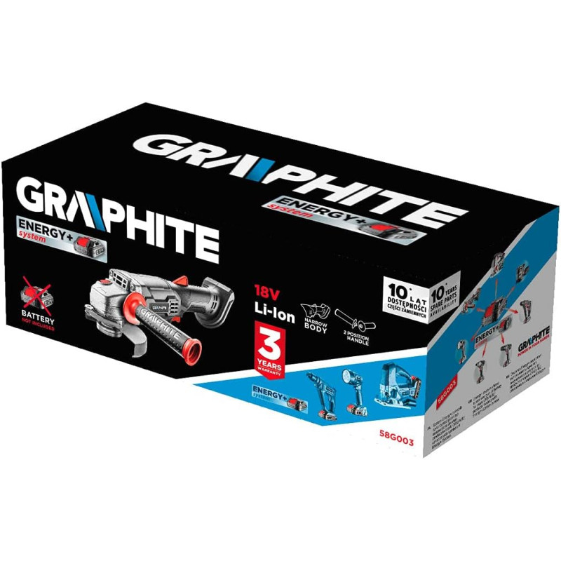 Graphite Шліфмашина кутова акумуляторна Energy + 115мм 18В 10000об·хв 1.5кг без АКБ та ЗП (58G003)