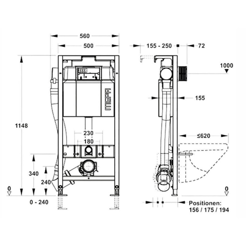 REHAU Инсталляция для унитаза Mepa P31 с клавишей Sun белая и настенными кронштейнами (896512330)