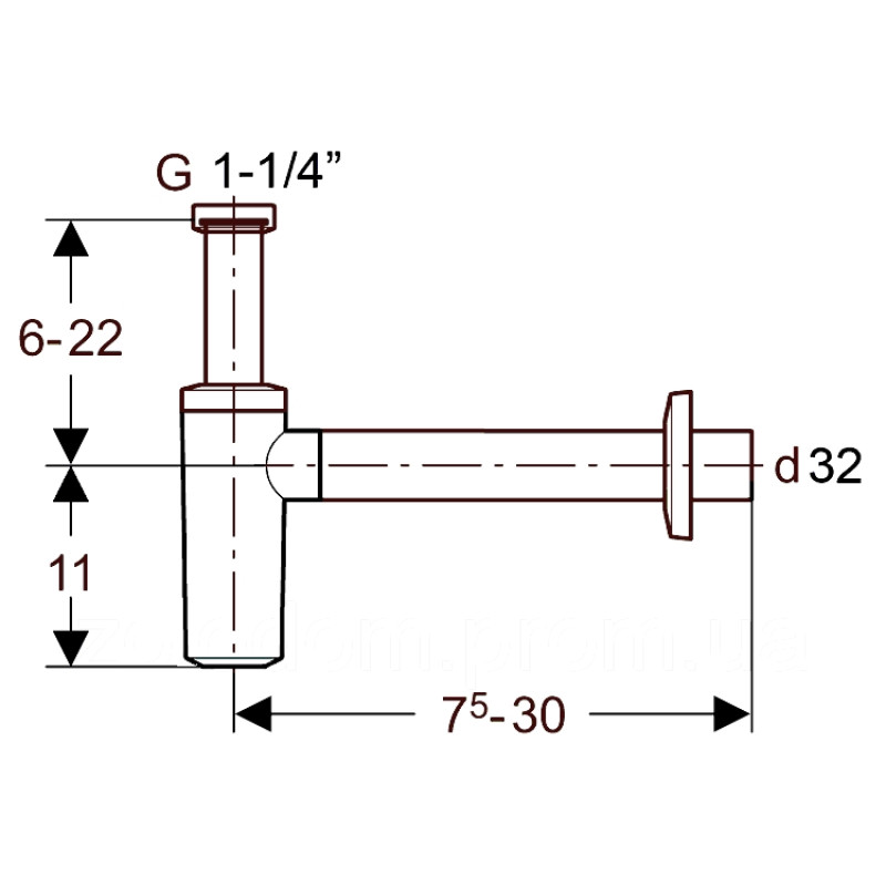 Geberit Сифон пляшковий для умивальника , горизонтальний випуск d=32мм (151.034.21.1)
