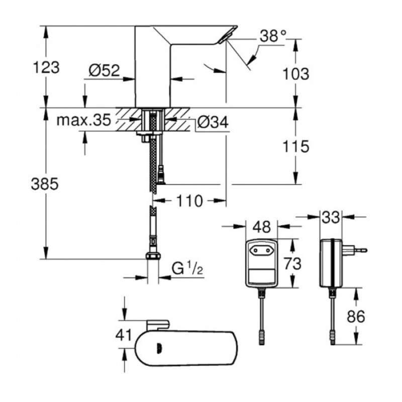 Grohe Смеситель сенсорный для умывальника Bau Cosmopolitan E (36453000)