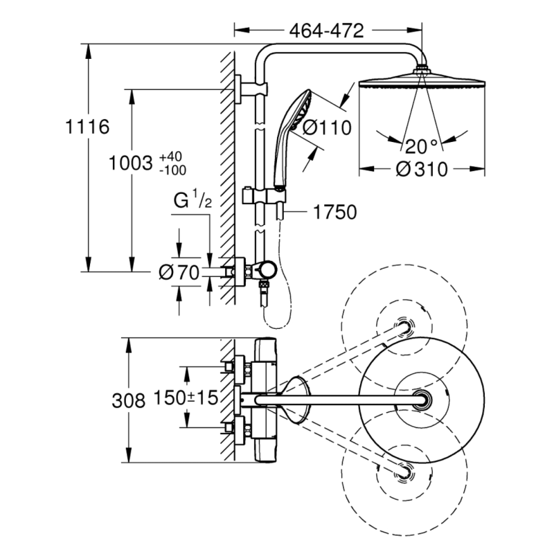 Grohe Система душа с термостатом Euphoria System (26075AL0)