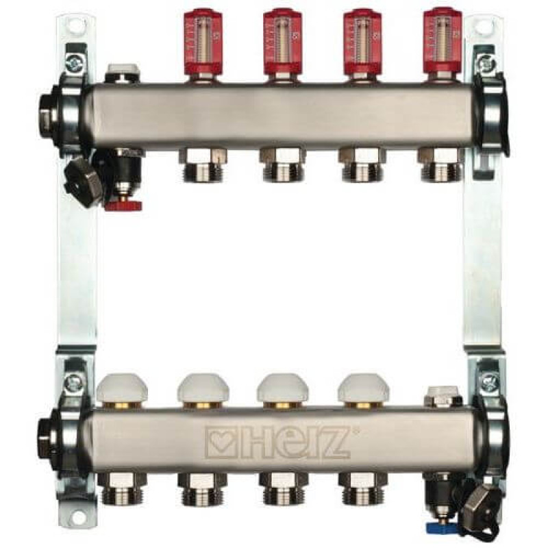 Коллектор для отопительных контуров Herz DN25 на 9 выходов с измерением расхода вещества термостатом (1863209)