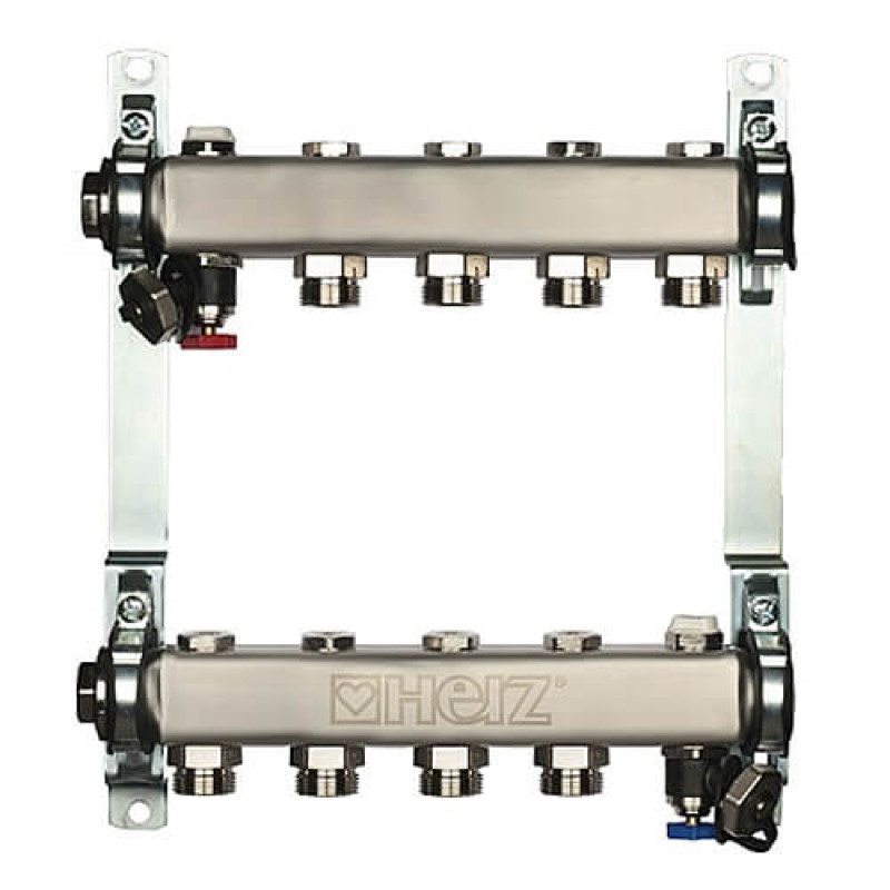 HERZ Коллектор для отопительных контуров DN25 на 9 выходов с запорными кран-буксами (1863409)